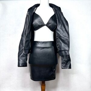 Daisy No Boundaries Tresser 3pc Faux Leather Set Womens S/L Black Excellent Moto